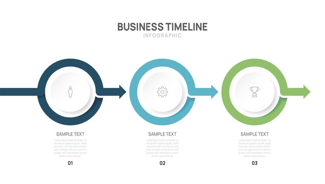 Business Infographic arrow Timeline Template with 3 Step process, label and circle design for business and presentation Vector Illustration.