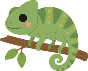 Cute Chameleon on Branch Vector Illustration © K-Visualworks