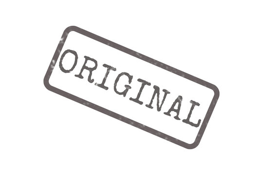 A dark brown rectangular stamp with the word original written in capital letters on a simple flat surface