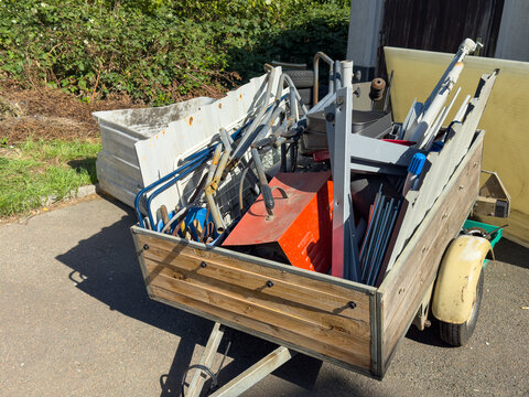 Trailer Loaded with Scrap Metal for Recycling &ndash; Waste Management and Metal Recycling Concept