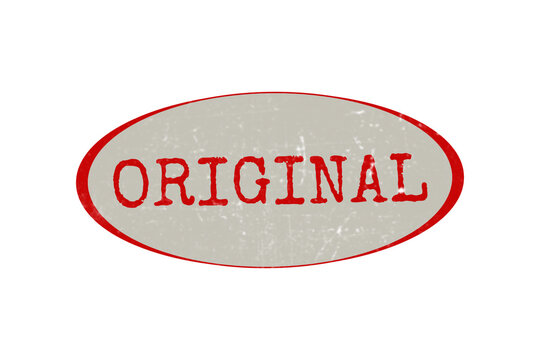 Red original stamp oval rubber seal with vintage grunge texture for product labeling and quality assurance
