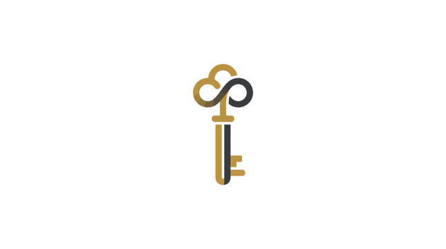 Interlocking circle antique key icon in gold and grey.