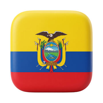 3d render of the national flag of ecuador, square icon design with soft rounded corners, high quality digital illustration isolated on transparent background