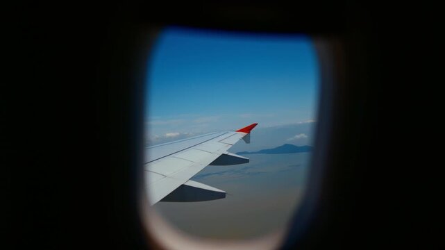Merry summer trip in vacation or holidays, ride by plane, enjoy safety flight. International airlines for traveling between countries and continents, explore world and feel freedom, view from window