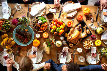Festive family meal gathering together.