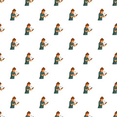 Fototapeta premium Frustrated woman expressing anger while talking on a mobile phone, creating a repeating background illustration