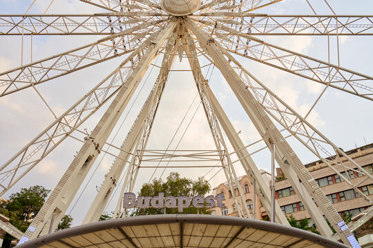 Ferris wheel with Budapest sign in city center