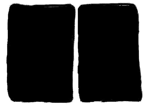 Black shapes in transparent background. Two black rectangles with irregular edges. 