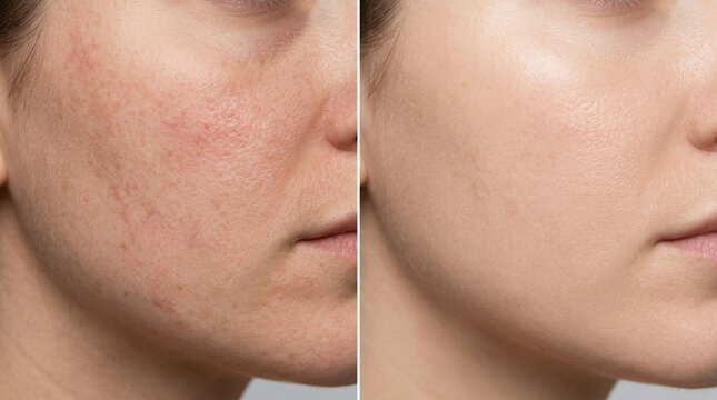 Skin transformation before and after makeup application for flawless complexion