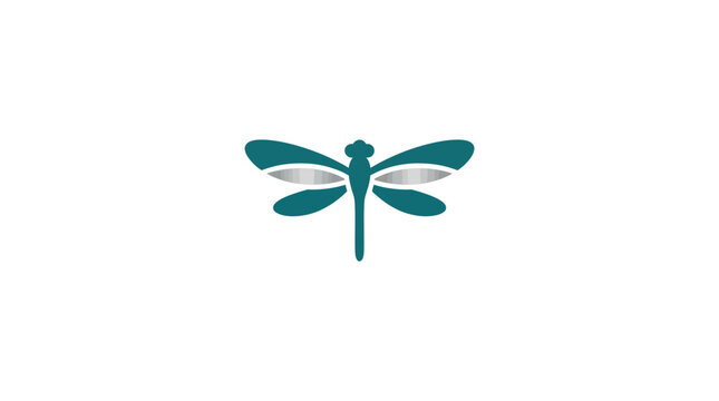 Minimalist teal dragonfly silhouette.