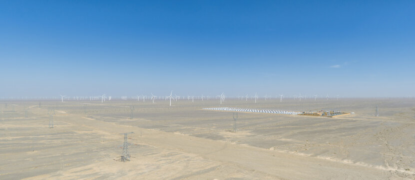 Vast Desert Wind Farm With Large Energy Storage Power Station