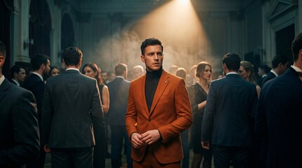 Obraz premium Young man in stylish suit standing confidently at a social event 