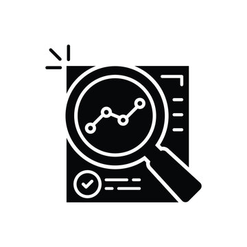 data quality assessment or study case black icon. concept of fraud search or accounting plan symbol. silhouette trend modern paperwork logotype graphic