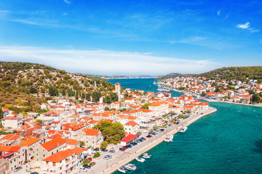 Aerial view of town of Tisno on the island of Murter, Dalmatia, Croatia
