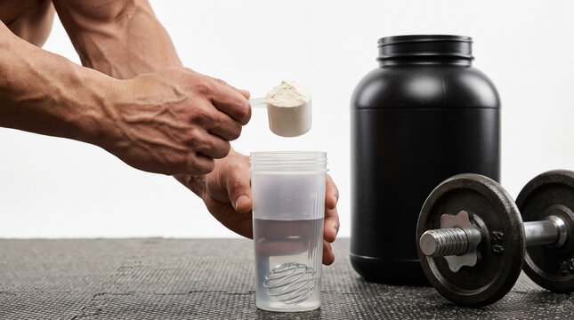 athlete makes a protein cocktail