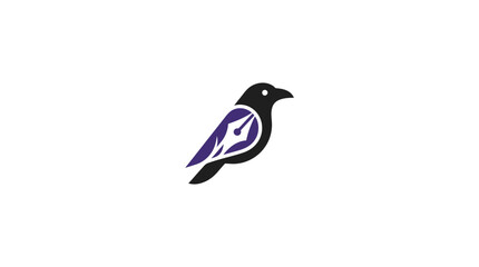 Naklejka premium Raven logo with pen nib.