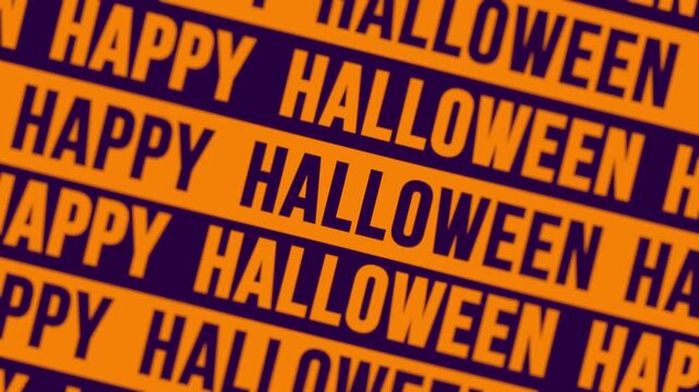 Halloween festive text pattern animation with orange lettering on dark diagonal background