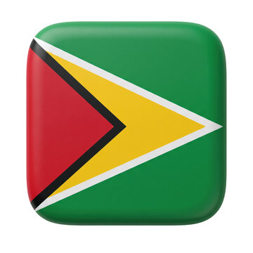 3d render of the national flag of guyana, square icon with rounded corners, isolated on transparent background