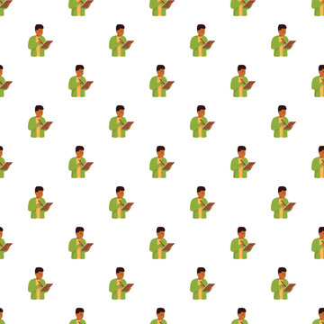 Man writing notes on a tablet creating a repeating pattern