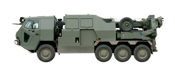 Fototapeta premium Ultra-light mobile artillery system, combining the revolutionary M777 towed howitzer with the highly mobile chassis