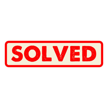 Red distressed solved stamp badge isolated on transparent background