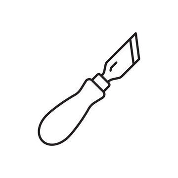 Minimalist line art icon of an angled French skiving edger tool for thinning edge margins.