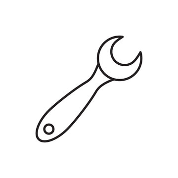 Minimalist line art icon of a pointed strap end punch tool used for shaping belt tips. 