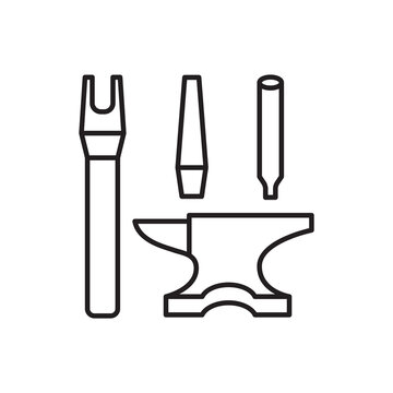Minimalist line art icon of setting punch rods paired with a mini steel anvil base for hardware installation.
