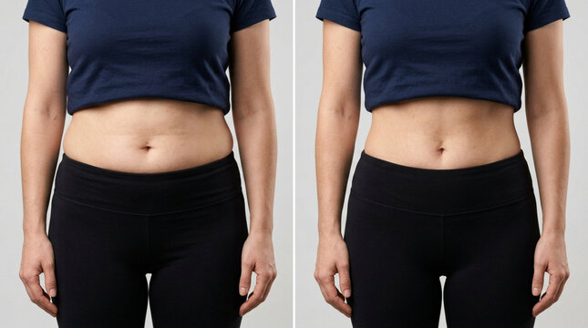 Woman's body before and after weight loss comparison