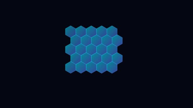 Glowing hexagon grid pattern icon animation on black background