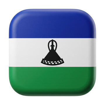 3d render of the national flag of lesotho as a rounded square icon, isolated on transparent background