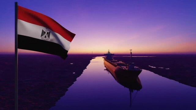 Egyptian flag at the Suez Canal.