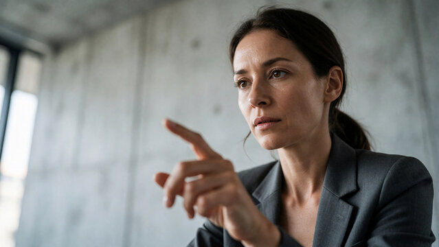 Businesswoman interacting with invisible technology