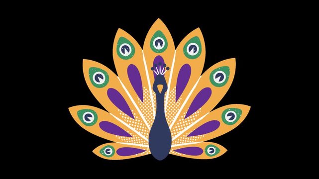 Three stylized peacock illustrations with colorful feathered tails arranged in a horizontal row on black with showcasing clean graphic design flat vector style displays three symmetrical composition