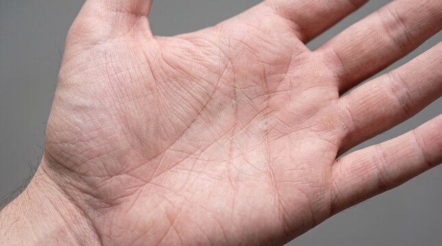 Close Up of Male Open Palm Showing Hand Lines and Dry Skin Texture