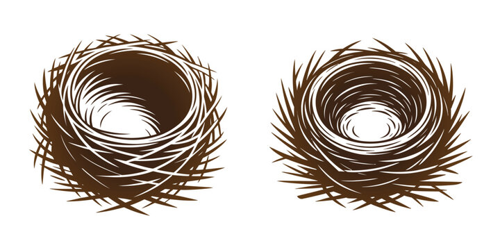 Bird nests vector illustration set
