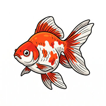 Red and White Ryukin Goldfish Vector Illustration Isolated on White