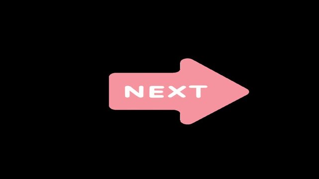 Three identical pink arrow buttons with the word next displayed on a solid black background with each featuring white text Next video horizontal row against plain black interactive application