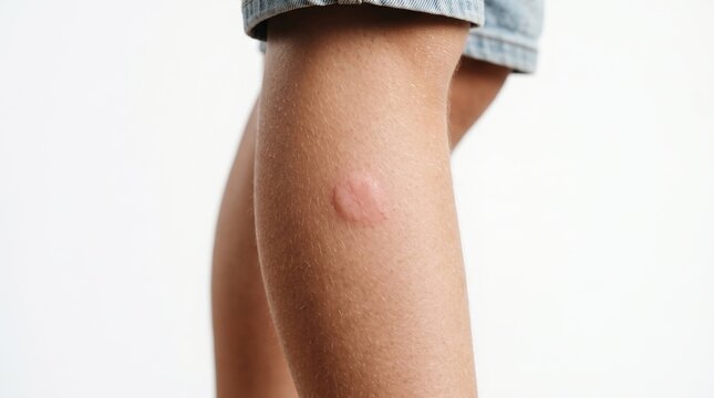 Raised Swollen Red Wheal Hive from Mosquito Bug Bite on Lower Leg