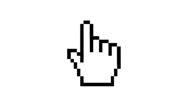 Pixelated hand cursor pointing upwards, isolated on transparent background