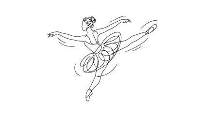 Obraz premium Dynamic Female Ballet Dancer Continuous One Line Doodle Vector Art Keywords: