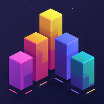 Futuristic Isometric 3D Bar Graph for Financial Data Visualization