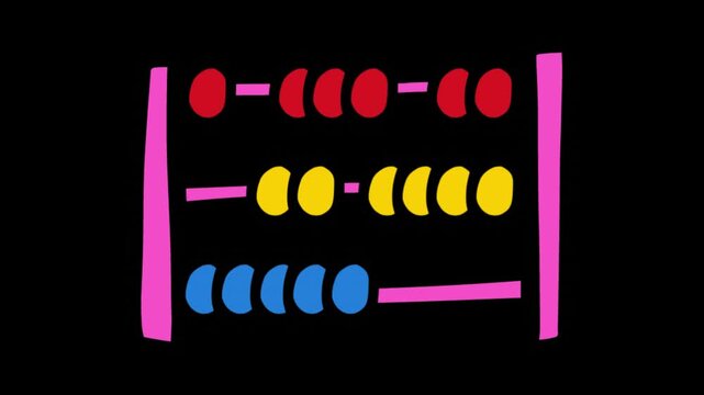Three colorful abacus icons displayed in a row against a solid black background for education with video three simplified abacus illustrations featuring red blue beads pink frames calculation study