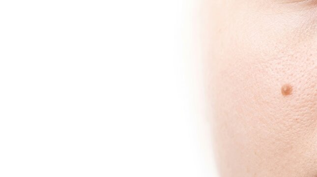Minimalist View of Solitary Benign Raised Mole on Smooth Fair Skin with Copy Space