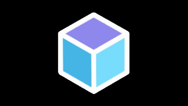 Three blue gradient cubes rotating on a solid black background for modern graphic design elements with outlines rotating independently background presented minimalist independently against plain