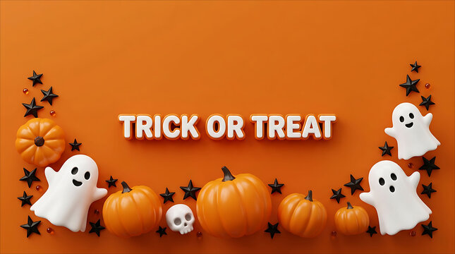 Halloween Trick or Treat Card with Pumpkin and Ghost Decorations