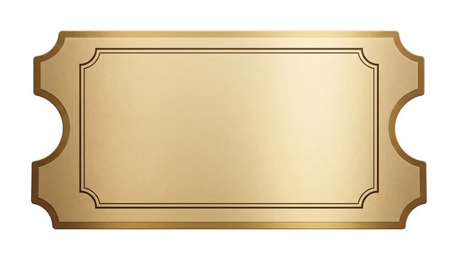 A blank golden ticket with ornate borders and decorative cutouts on the sides.