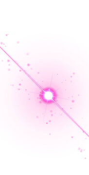 Vibrant pink circular with concentric rings and a central starburst effect surrounded by floating glowing white particles isolated on a transparent background