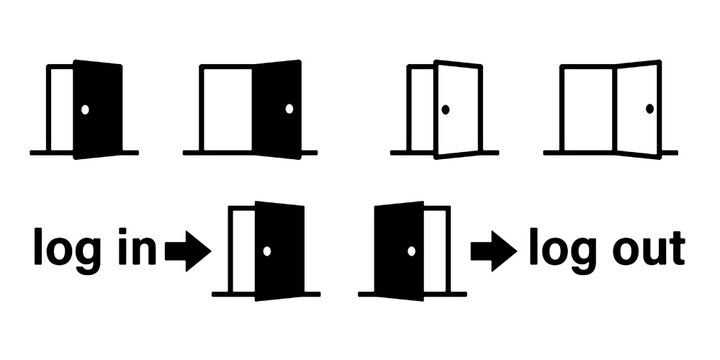Silhouette icon of an open door: Entrance, Login, Logout