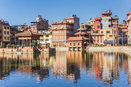 Pimbahal Pokhari Krishna Temple and houses in Patan, Nepal
